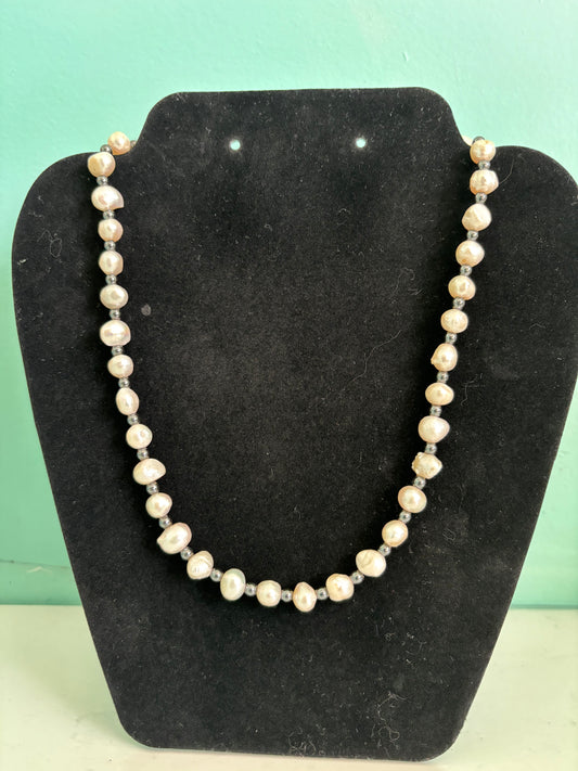 Cream Colored Freshwater Pearls with Hematite