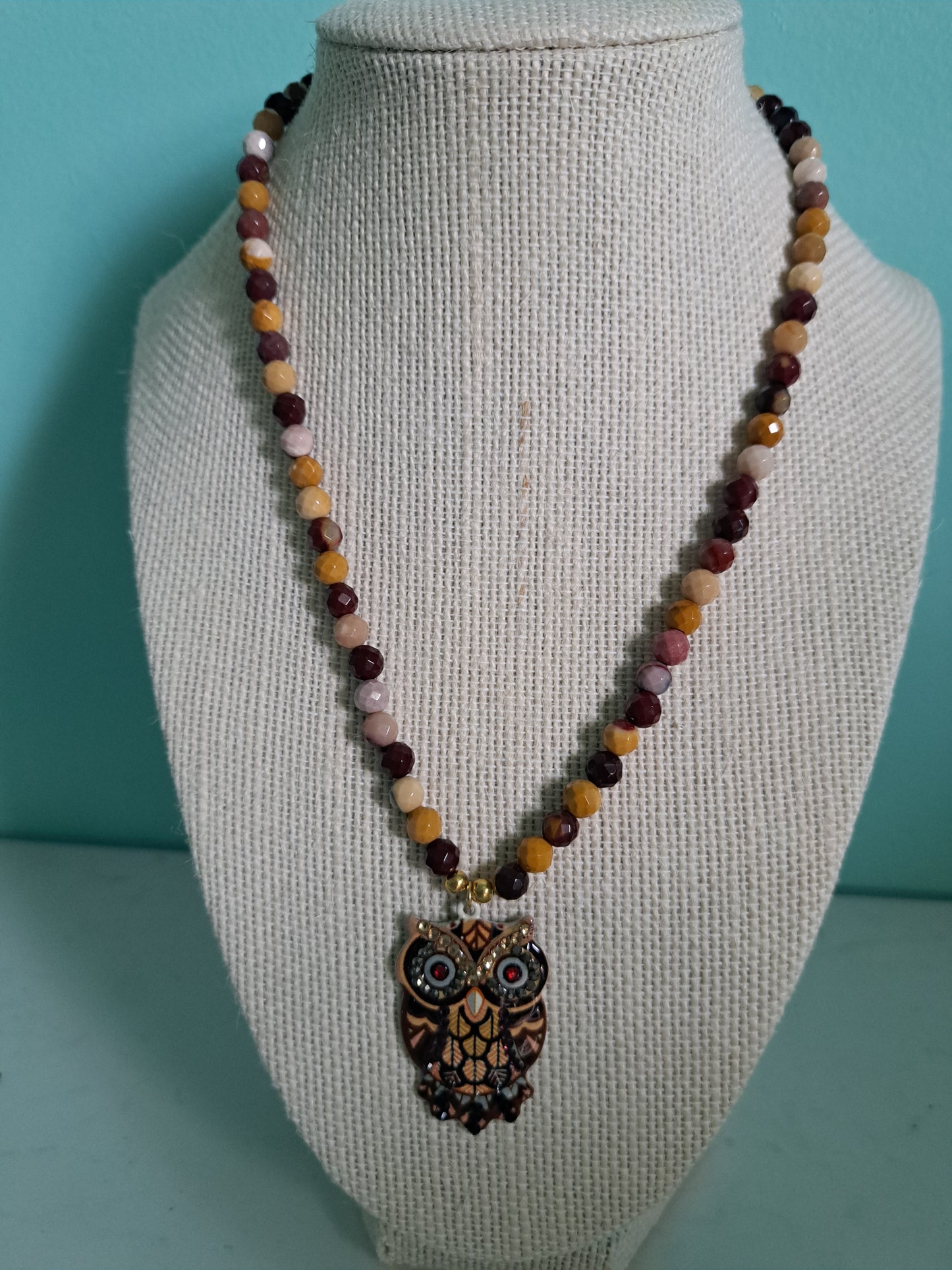 Mookaite Jasper with Owl Charm Necklace