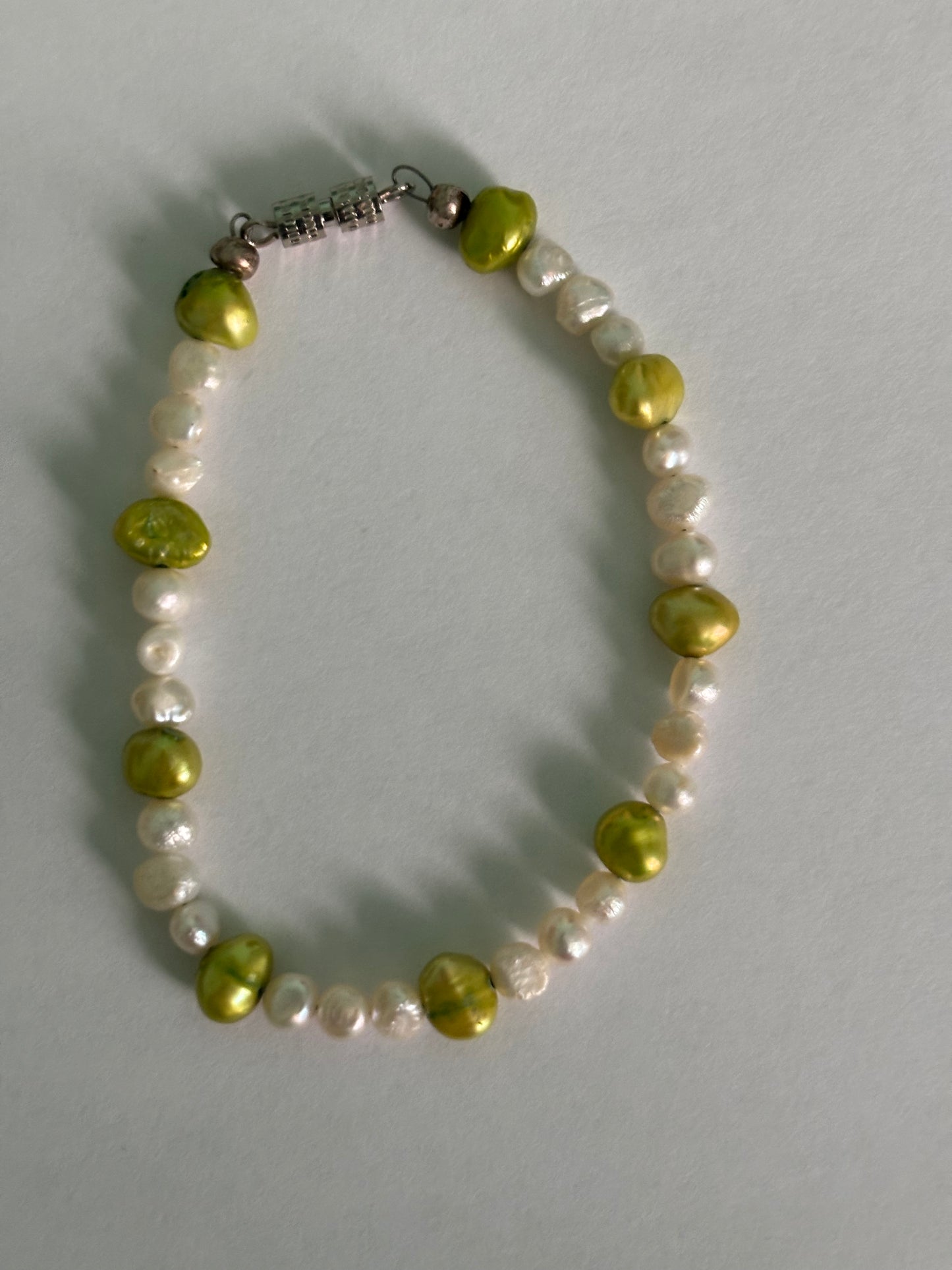 Cream & Lime Green Freshwater Pearl Bracelet
