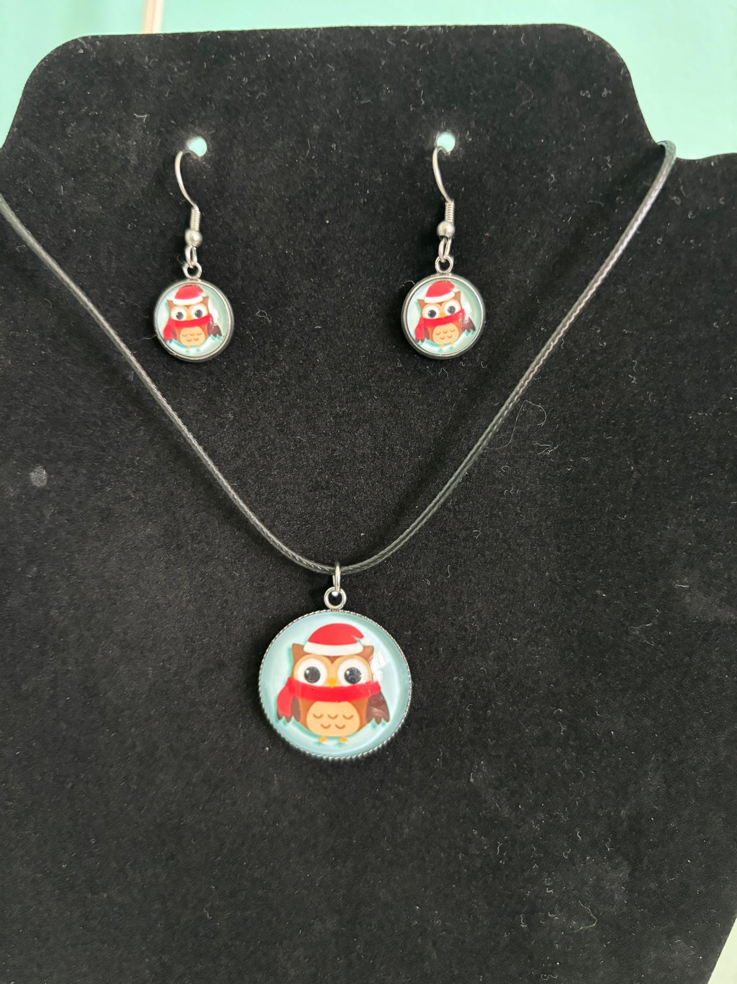 Christmas Owls Stainless Steel Necklace and Earrings