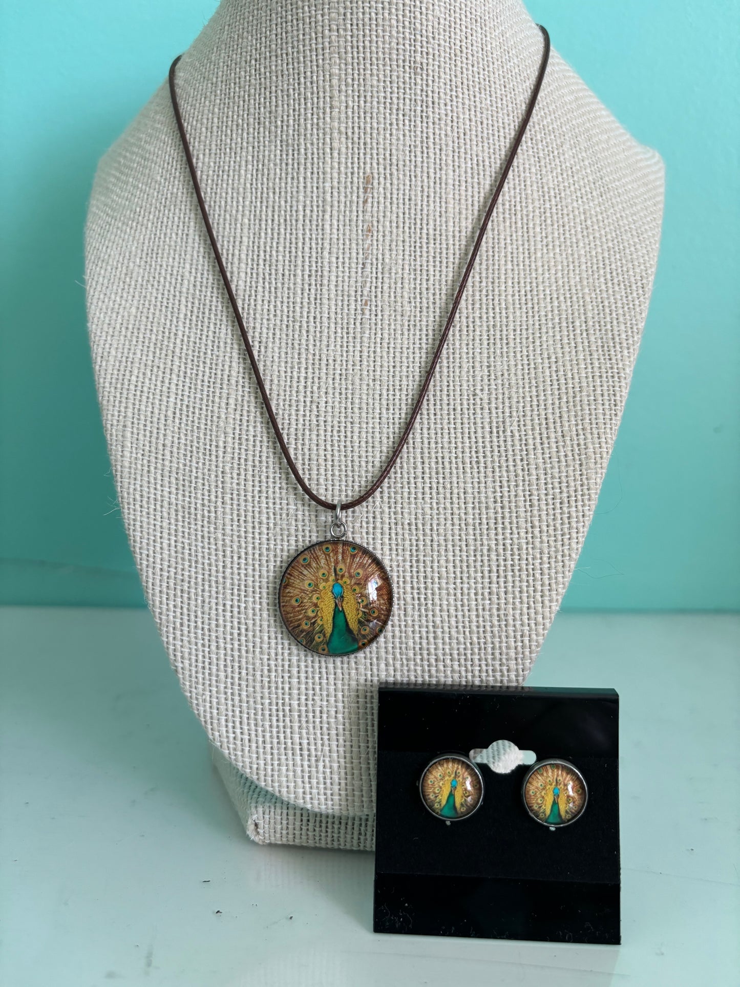 Stainless Steel Peacock Necklace and Earrings Set