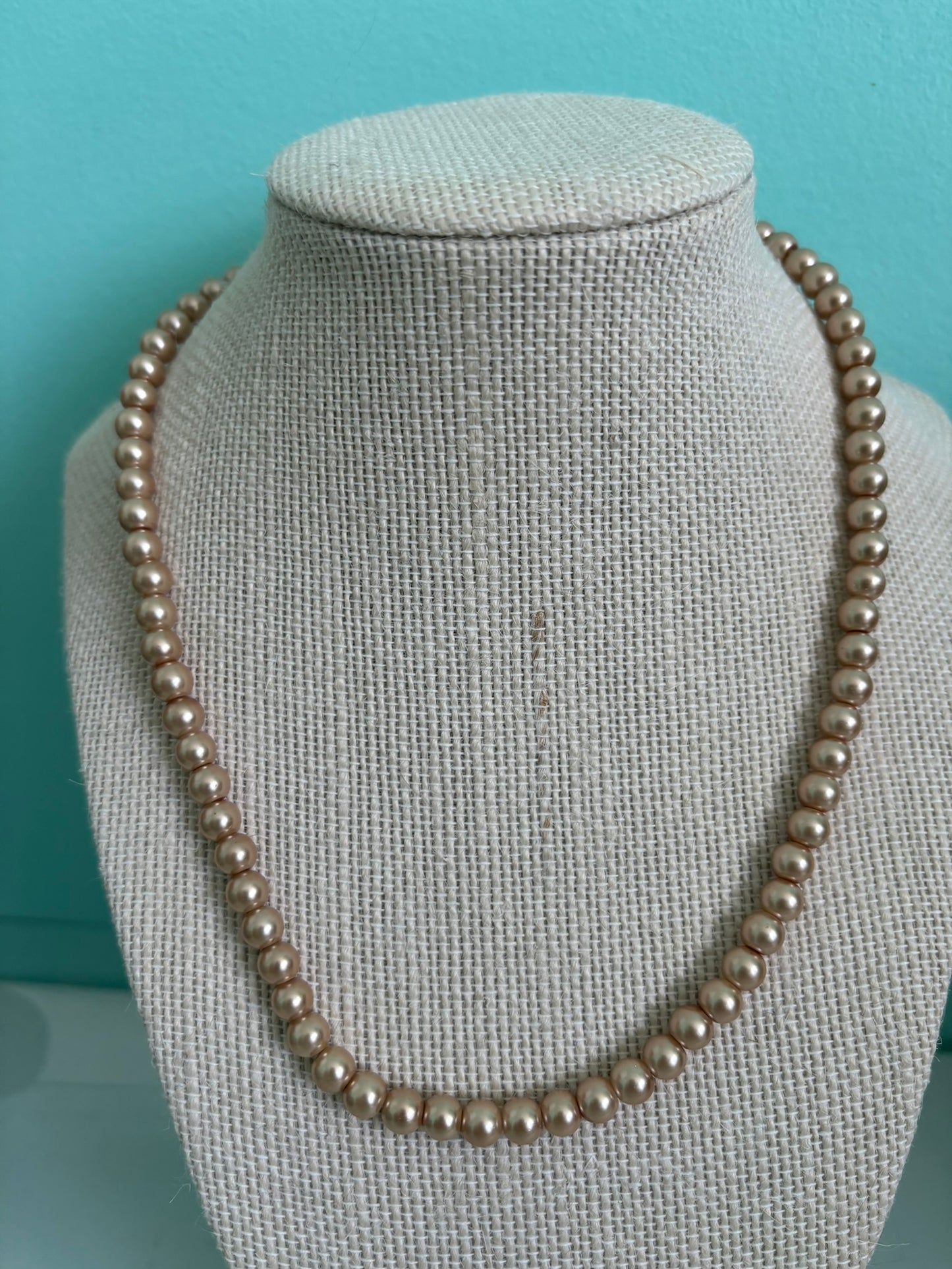 Glass Champagne Colored Pearl Necklace
