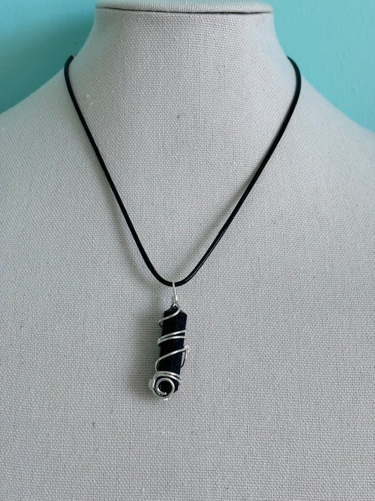 Black Agate Wire Wrapped Point Necklace